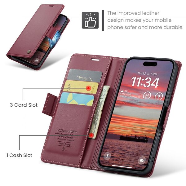 Θήκη iPhone Air - CASEME 023 - Flip Πορτοφόλι από Συνθετικό Δέρμα (PU) με TPU - Κόκκινο - RFID/Wallet/Stand - Εικόνα 5