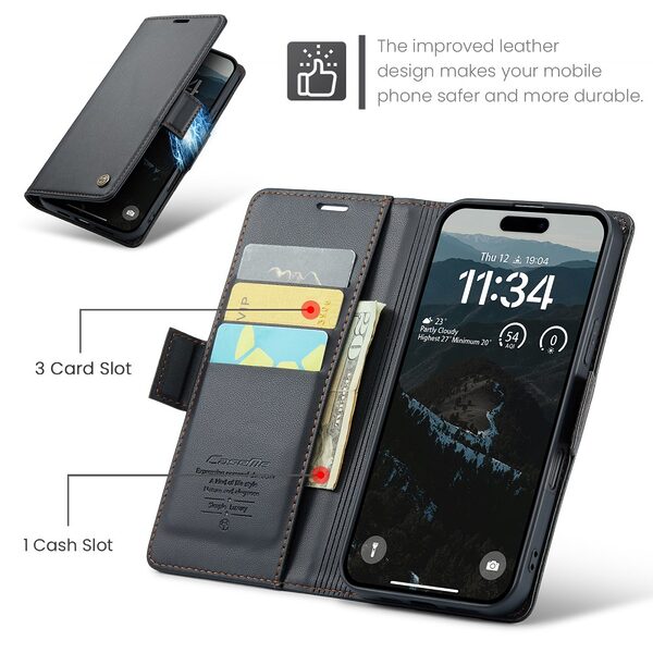 Θήκη iPhone Air - CASEME 023 - Flip Πορτοφόλι από Συνθετικό Δέρμα (PU) με TPU - Μαύρο - RFID/Wallet/Stand - Εικόνα 5