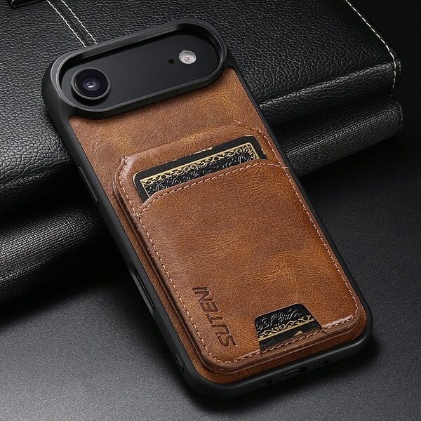 Θήκη iPhone Air - SUTENI H02 - Πλάτη από Συνθετικό Δέρμα (PU) με TPU - Καφέ - Wallet/Stand - Εικόνα 3