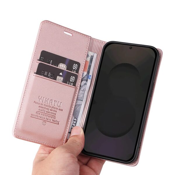 Θήκη Samsung Galaxy S25 5G / FE 5G - YIKATU - Flip Πορτοφόλι από Συνθετικό Δέρμα (PU) - Ροζ Χρυσό - Wallet/Stand - Εικόνα 6