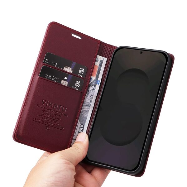 Θήκη Samsung Galaxy S25 5G - YIKATU - Flip Πορτοφόλι από Συνθετικό Δέρμα (PU) - Βαθύ Κόκκινο - Wallet/Stand - Εικόνα 10