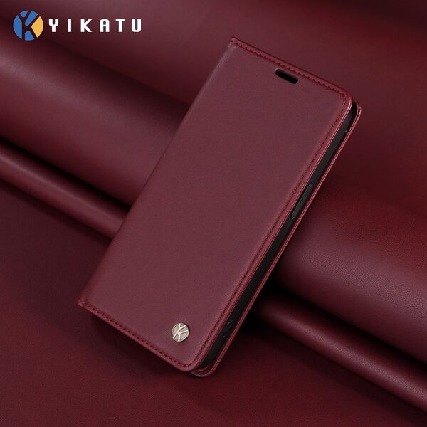 Θήκη Samsung Galaxy S25 5G - YIKATU - Flip Πορτοφόλι από Συνθετικό Δέρμα (PU) - Βαθύ Κόκκινο - Wallet/Stand - Εικόνα 2