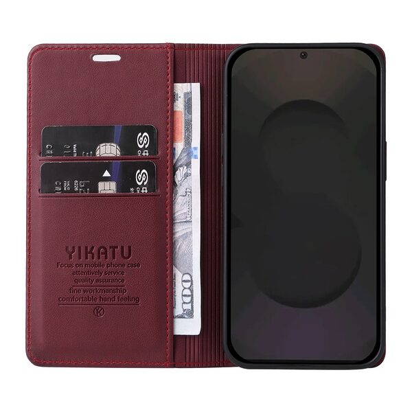 Θήκη Samsung Galaxy S25 5G - YIKATU - Flip Πορτοφόλι από Συνθετικό Δέρμα (PU) - Βαθύ Κόκκινο - Wallet/Stand - Εικόνα 3