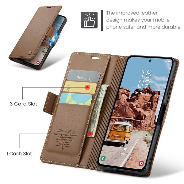 Θήκη Samsung Galaxy S25 FE 5G - CASEME 023 - Flip Πορτοφόλι από Συνθετικό Δέρμα (PU) με TPU - Καφέ - RFID/Wallet/Stand - Εικόνα 5