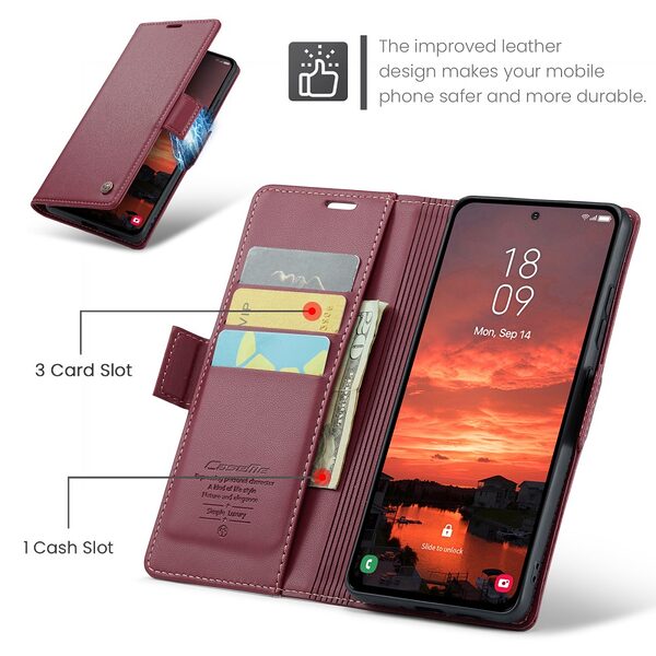 Θήκη Samsung Galaxy S25 FE 5G - CASEME 023 - Flip Πορτοφόλι από Συνθετικό Δέρμα (PU) - Κόκκινο - RFID/Wallet/Stand - Εικόνα 5