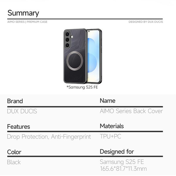 Θήκη Samsung Galaxy S25 FE 5G - DUX DUCIS Aimo Series - Σκληρή Θήκη PC+TPU - Μαύρο - MagSafe - Εικόνα 9