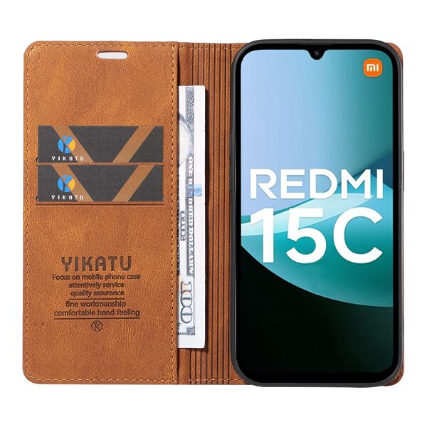 Θήκη Xiaomi Redmi 15C 5G (173mm) / 4G (173mm) - YIKATU YK-004 - Flip Πορτοφόλι από Συνθετικό Δέρμα (PU) με TPU - Καφέ - Wallet/Stand - Εικόνα 5
