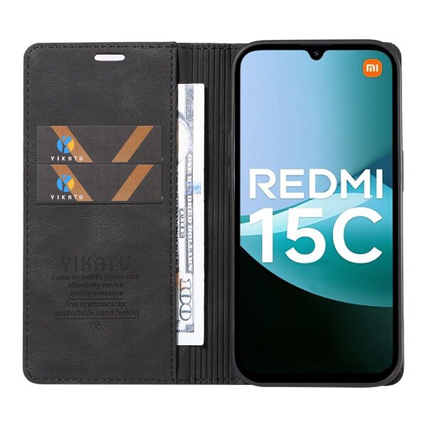Θήκη Xiaomi Redmi 15C 5G (173mm) / 4G (173mm) - YIKATU YK-004 - Flip Πορτοφόλι από Συνθετικό Δέρμα (PU) - Μαύρο - Wallet/Stand - Εικόνα 5