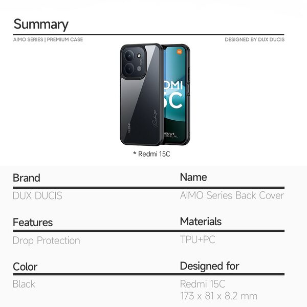 Θήκη Xiaomi Redmi 15C 5G (173mm) / Redmi 15C 4G (173mm) / Poco C85 4G (173mm) - DUX DUCIS Aimo Series - Σκληρή Θήκη PC+TPU - Μαύρο - Εικόνα 9