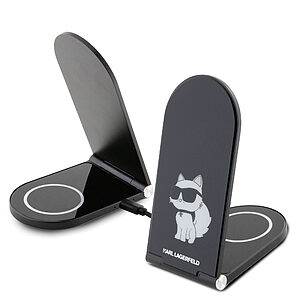 Karl Lagerfeld Choupette Wireless Magsafe Desk Charger Pad Μοντέρνος Διπλός Ασύρματος Φορτιστής Qi 15W για smartphone σε μαύρο