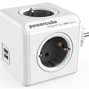Allocacoc® PowerCube |Original USB| Πολύπριζο 4 θέσεων & 2 USB – Γκρι – 1202GY/DEOUPC
