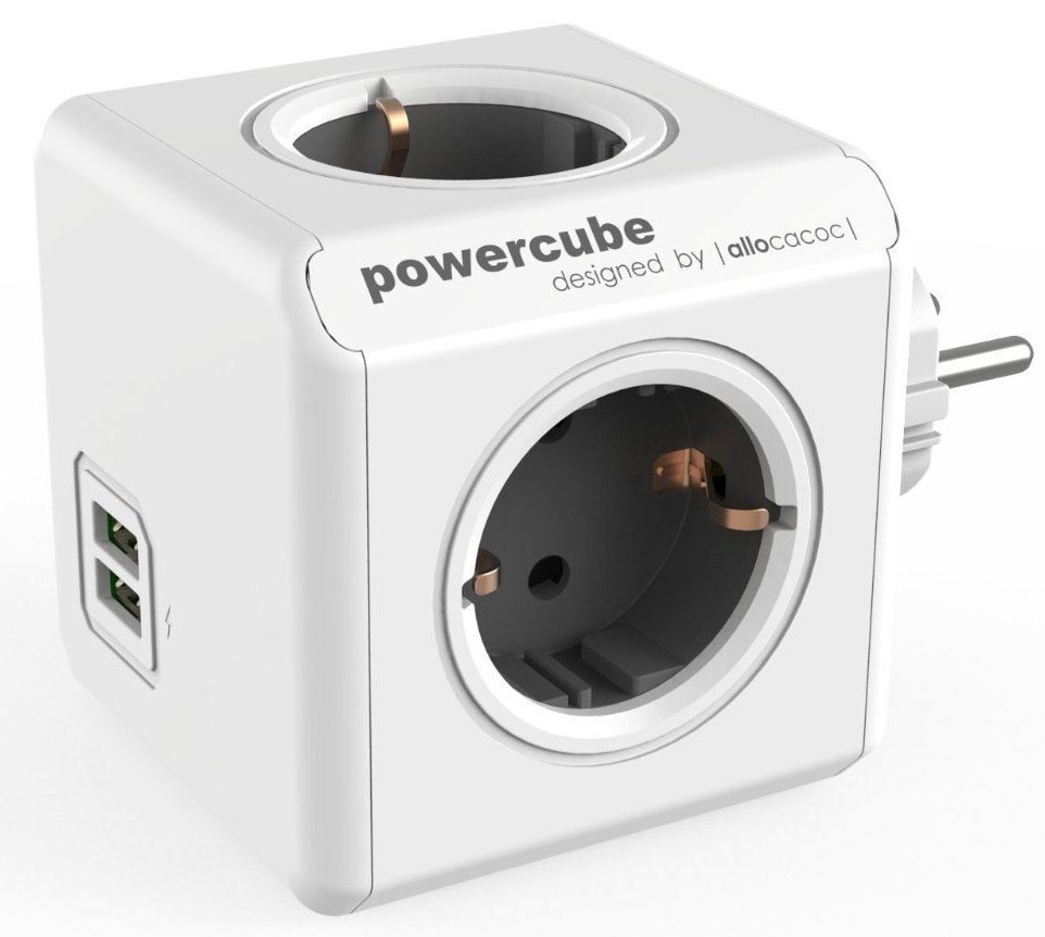allocacoc-powercube-original-4-2-usb-1202gydeoupc-1 Allocacoc® PowerCube |Original USB| Πολύπριζο 4 θέσεων & 2 USB – Γκρι – 1202GY/DEOUPC - Image 1