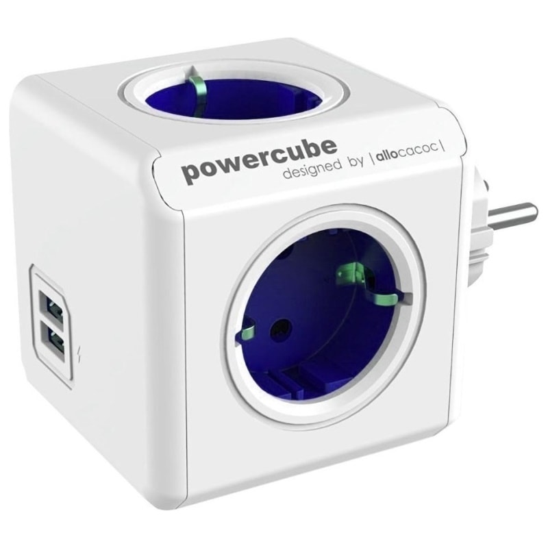 powercube-original-usb-blue Allocacoc® PowerCube |Original USB| Πολύπριζο 4 θέσεων & 2 USB - Μπλε - 1202BL/DEOUPC - Image 1