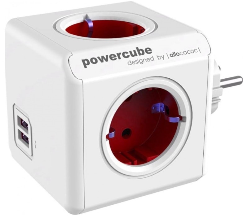powercube-original-usb-red Allocacoc® PowerCube |Original USB| Πολύπριζο 4 θέσεων & 2 USB - Κόκκινο - 1202RD/DEOUPC - Image 1