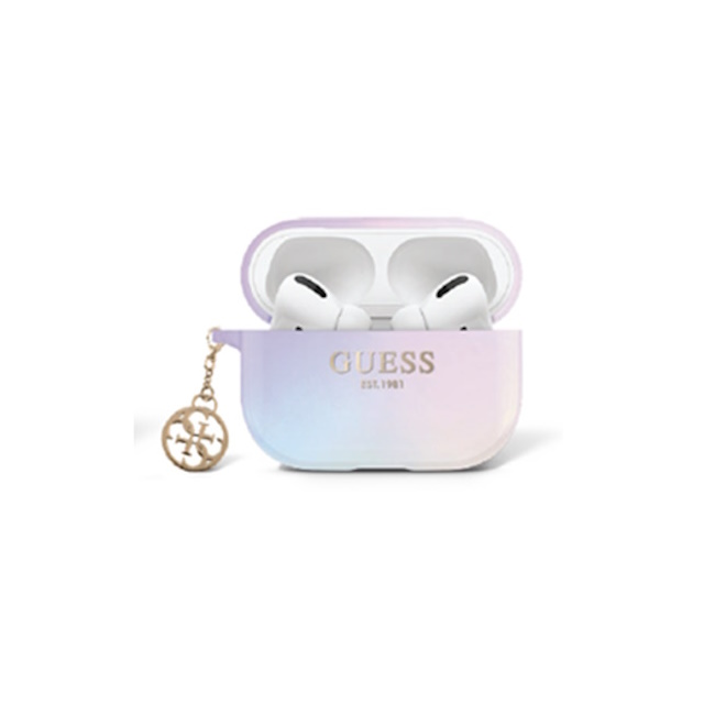 GUAPHPLIGEU-1 Guess "4G Charm" Collection Θήκη προστασίας από ιριδίζουσα σιλικόνη για Apple Airpods 3 με κρεμαστό στολίδι (Purple – GUA3HPLIGEU) - Image 1