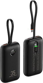 Power bank Veger K1 - 10,000mAh 35W PD με Digital Display και ενσωματωμένα καλώδια Non-MFI Lightning & USB-C Cable - μαύρο