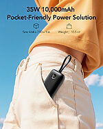 Power bank Veger K1 - 10,000mAh 35W PD με Digital Display και ενσωματωμένα καλώδια Non-MFI Lightning & USB-C Cable - μαύρο - Image 4