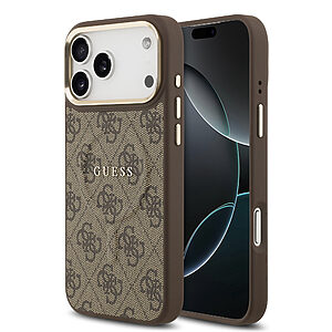 Guess - PU Leather 4G Gold Frame MagSafe Θήκη για iPhone 17 Pro Max – Brown