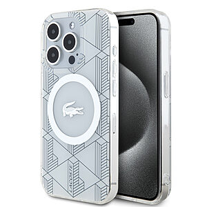 Lacoste Magsafe Monogram Croc Logo Hard Case Θήκη προστασίας από Σιλικόνη για iPhone 15 Pro (Farine/Silver)
