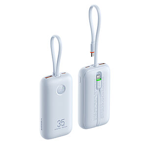 VEGER Power Banks & Φορτιστές - Επίσημο Brand Store Ελλάδα 25 Λευκό compact power bank 10,000mAh με ψηφιακή οθόνη μπαταρίας και ενσωματωμένα καλώδια Lightning & USB-C - Φόρτιση 35W χωρίς να χρειάζεται να κουβαλάς επιπλέον καλώδια