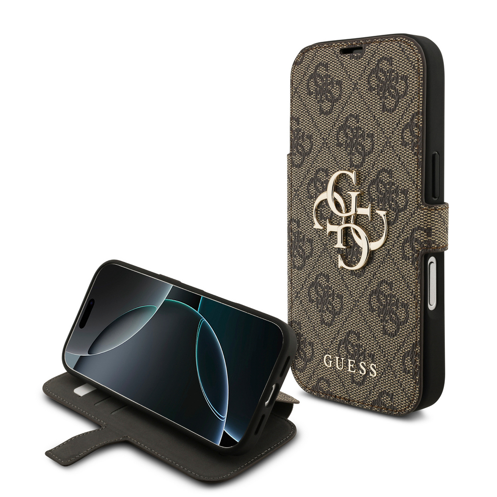 Θήκη Guess Book Folding Stand με χρυσό 4G metal logo iPhone 17 Pro καφέ Κομψή θήκη βιβλίο με το iconic 4G pattern της Guess σε καφέ απόχρωση και χρυσό μεταλλικό λογότυπο - Πολυτελής προστασία με stand για hands-free χρήση