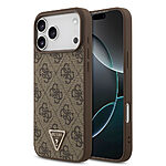 Πολυτελής θήκη Guess με signature 4G logo print σε καφέ δερματίνη και μεταλλικό τρίγωνο - Magsafe προστασία με premium αισθητική