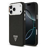 Πολυτελής μαύρη θήκη με ανάγλυφη επιφάνεια δερματίνης και εμβληματικό metal logo Guess - Συνδυάζει premium εμφάνιση με MagSafe τεχνολογία για στυλάτη και πρακτική προστασία