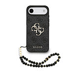 Κομψή θήκη Guess με χαρακτηριστικό 4G μοτίβο και χρυσό μεταλλικό λογότυπο, συμπληρωμένη με elegant strap χειρός με μαύρες χάντρες - Luxury προστασία με στυλ που ξεχωρίζει