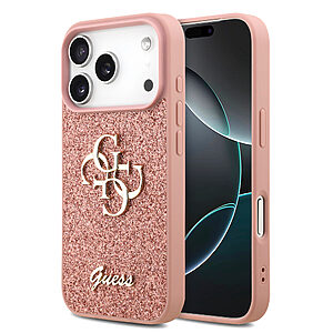 Εντυπωσιακή θήκη με glitter επικάλυψη σε ροζ απόχρωση και χρυσό μεταλλικό λογότυπο 4G - Συνδυάζει glamorous εμφάνιση με αξιόπιστη προστασία TPU για το iPhone 17 Pro σου