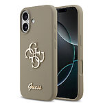 Κομψή καφέ σιλικόνη με ανάγλυφο μεταλλικό λογότυπο 4G και υπογραφή Guess - Soft-touch επιφάνεια για απαλή πιασιμή και premium στυλ που ξεχωρίζει