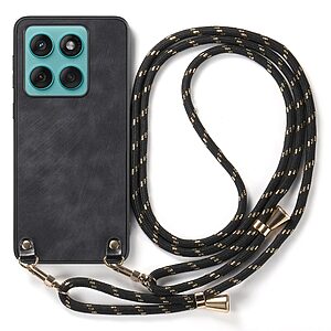 Θήκη Motorola Edge 60 Fusion 5G - OEM - Πλάτη από Συνθετικό Δέρμα (PU) με TPU - Μαύρο - Λουράκι - Εικόνα 2