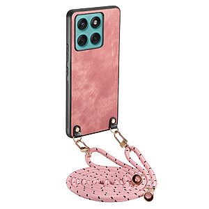 Θήκη Motorola Edge 60 Fusion 5G - OEM - Πλάτη από Συνθετικό Δέρμα (PU) με TPU - Ροζ - Λουράκι