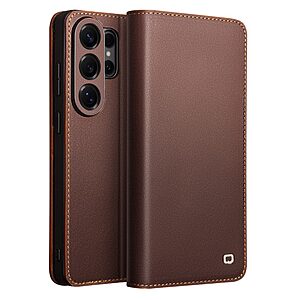 Θήκη Samsung Galaxy S26 Ultra 5G - QIALINO - Flip Πορτοφόλι από Αυθεντικό Δέρμα - Καφέ - Wallet/Stand