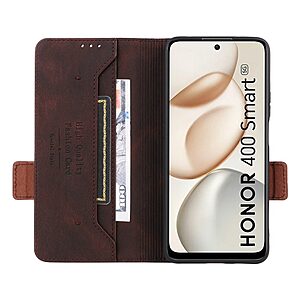 Flip Πορτοφόλι από Συνθετικό Δέρμα (PU) με TPU για το Honor 400 Smart σε Καφέ χρώμα με θήκη κάρτας και βάση στήριξης.