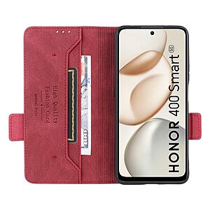 Flip Πορτοφόλι από Συνθετικό Δέρμα (PU) με TPU για Honor 400 Smart 4G σε Ροζ χρώμα με θήκες καρτών και ενσωματωμένη βάση στήριξης.