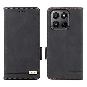 Flip Πορτοφόλι από Συνθετικό Δέρμα (PU) με TPU για το Honor 400 Smart σε Μαύρο χρώμα, με θήκες καρτών και ενσωματωμένη βάση στήριξης.