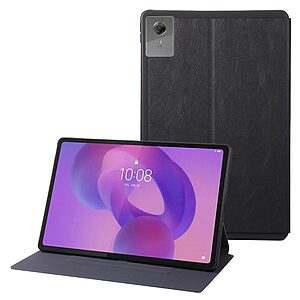 Flip Θήκη από Συνθετικό Δέρμα (PU) με TPU για Lenovo Idea Tab Plus σε Μαύρο χρώμα με ενσωματωμένο Stand για hands-free χρήση.