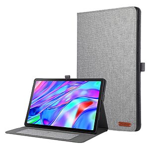 Flip Θήκη από Συνθετικό Δέρμα (PU) με TPU για Lenovo Idea Tab Plus από OEM σε Γκρι χρώμα με θήκες καρτών και αναδιπλούμενη βάση στήριξης.