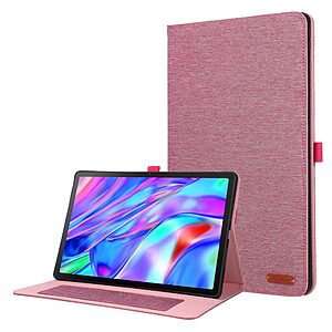 Flip Θήκη από Συνθετικό Δέρμα (PU) με TPU για Lenovo Idea Tab Plus από OEM σε Ροζ χρώμα με θήκες καρτών και βάση στήριξης.