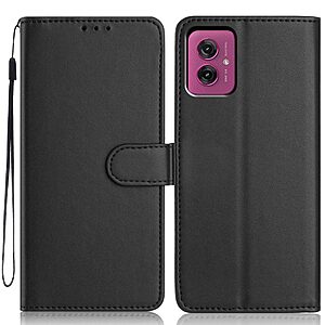ΘΗΚΕΣ ΚΙΝΗΤΩΝ ΑΞΕΣΟΥΑΡ LG Nexus 5 25 Flip Πορτοφόλι από Συνθετικό Δέρμα (PU) με TPU για το Motorola Moto G55 5G σε Μαύρο χρώμα με θήκες καρτών, stand και λουράκι καρπού.