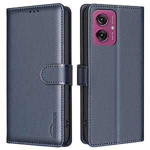 ΘΗΚΕΣ ΚΙΝΗΤΩΝ ΑΞΕΣΟΥΑΡ LG Nexus 5 17 Flip Πορτοφόλι από Συνθετικό Δέρμα (PU) με TPU για Motorola Moto G55 5G από BINFEN COLOR BF32 σε Μπλε χρώμα με RFID προστασία και Stand.