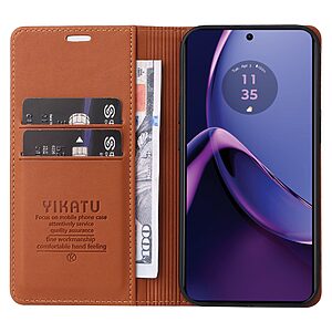 Flip Πορτοφόλι από Συνθετικό Δέρμα (PU) με TPU για Motorola Moto G84 5G από YIKATU YK-001 σε Καφέ χρώμα με θήκες καρτών και Stand.