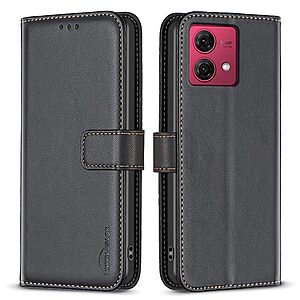 Flip Πορτοφόλι από Συνθετικό Δέρμα (PU) με TPU για Motorola Moto G84 5G από BINFEN COLOR BF17 σε Μαύρο χρώμα με Wallet και Stand.