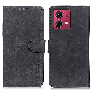 Flip Πορτοφόλι από Συνθετικό Δέρμα (PU) με TPU για Motorola Moto G84 5G από KHAZNEH σε Μαύρο χρώμα με θήκες καρτών και ενσωματωμένη βάση στήριξης.