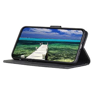Flip Πορτοφόλι από Συνθετικό Δέρμα (PU) με TPU για Motorola Moto G84 5G από KHAZNEH σε Μαύρο χρώμα με θήκες καρτών και ενσωματωμένη βάση στήριξης.