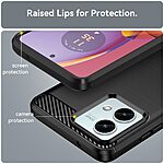 Πλάτη TPU για το Motorola Moto G84 5G σε Μαύρο χρώμα με υφή Carbon Fiber, ανθεκτική στις γρατζουνιές και με υπερυψωμένα bezels για προστασία οθόνης και κάμερας.