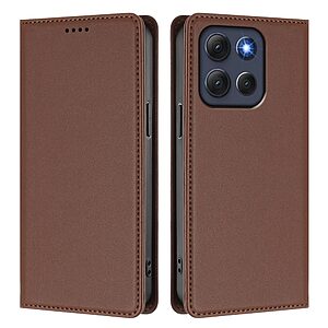 Flip Πορτοφόλι από Συνθετικό Δέρμα (PU) με TPU για Motorola Moto G86 5G σε Καφέ χρώμα με RFID προστασία, θήκες καρτών και ενσωματωμένο Stand.