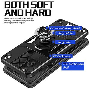 Σκληρή Πλάτη PC+TPU για Motorola Moto G86 5G από OEM σε Μαύρο χρώμα με Ring Kickstand και συμβατότητα με μαγνητικές βάσεις αυτοκινήτου.