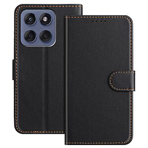 Flip Πορτοφόλι από Συνθετικό Δέρμα (PU) με TPU για Motorola Moto G86 5G σε Μαύρο χρώμα με ενσωματωμένη βάση στήριξης Stand.