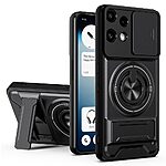 Σκληρή Πλάτη PC+TPU για το Nothing 3a Lite 5G σε Μαύρο χρώμα με μαγνητικό δαχτυλίδι, περιστρεφόμενο Stand και κάλυμμα φακού κάμερας.